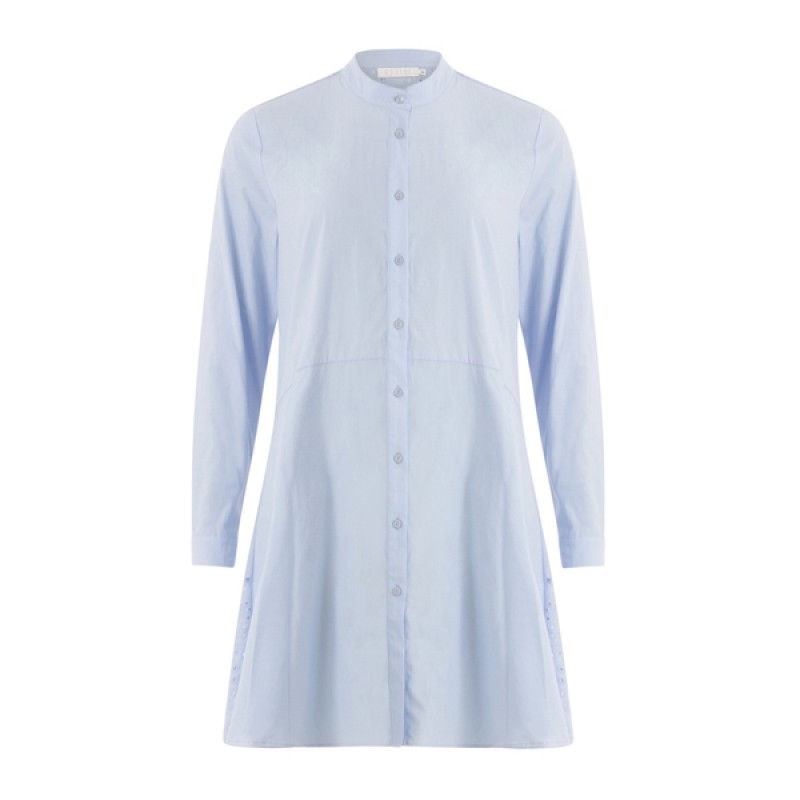 Coster Copenhagen Long Shirt W. High Neck And Broderi Anglaise Blue Fog