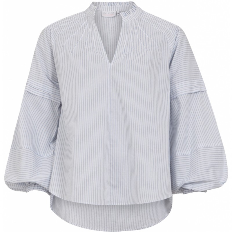 Coster Copenhagen Shirt With Pleats At Neck In Light Blue Stripes Sky Blue Stripes