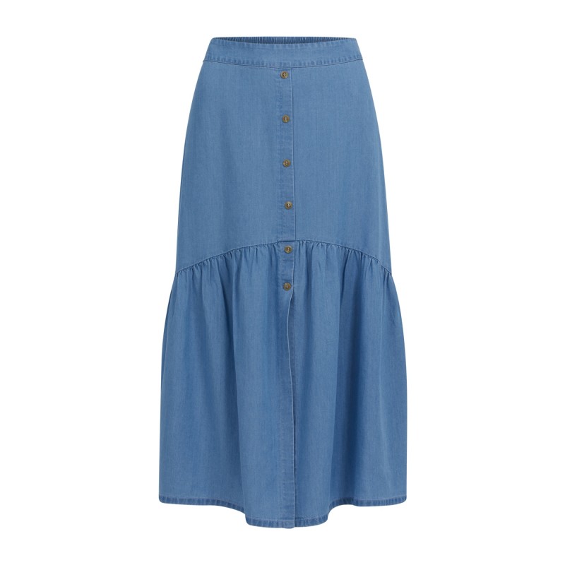 Coster Copenhagen Soft Denim Skirt With Gatherings Light Denim Blue