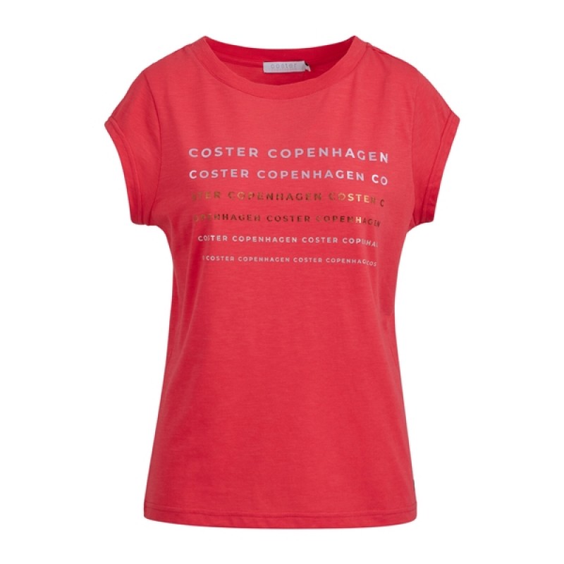 Coster Copenhagen T-Shirt With Foil Logo Intense Pink