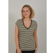 Coster Copenhagen CC Heart Basic V-neck T-shirt Striped Hunter Green/Creme
